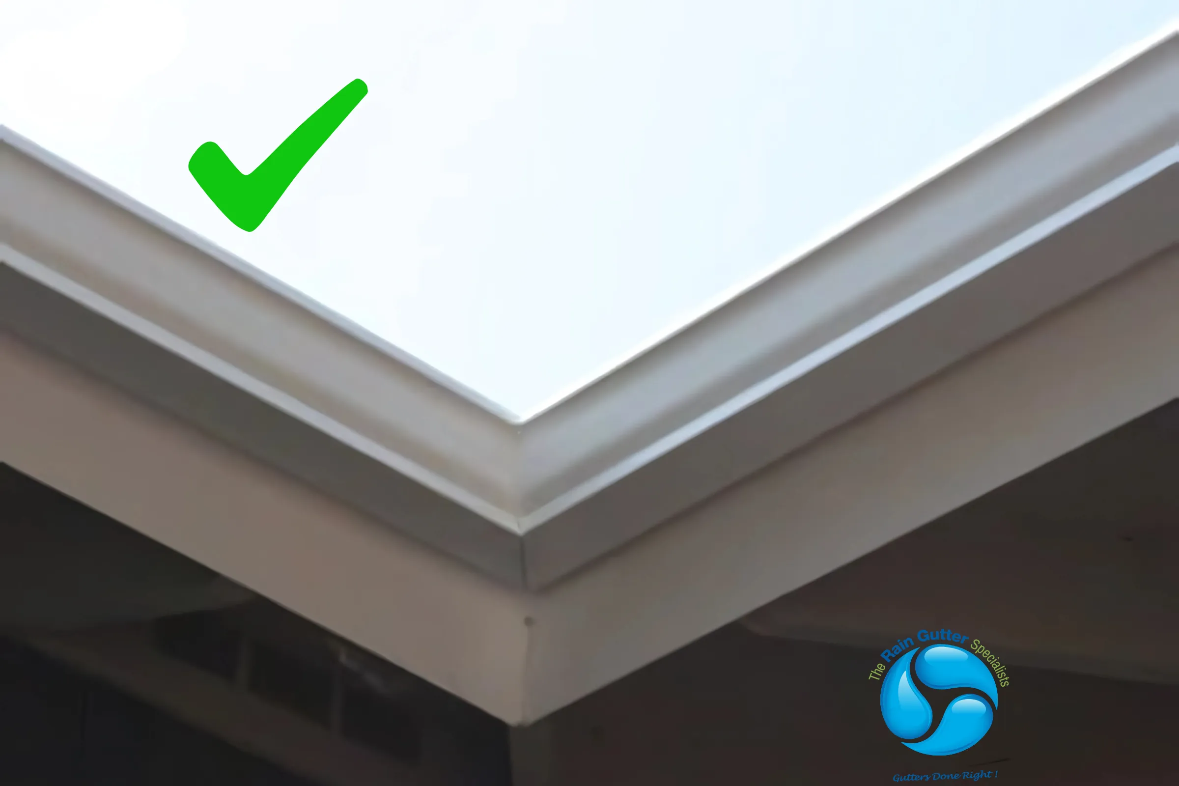 Our custom hand-mitered seamless gutter corner with clean, leak-resistant finish