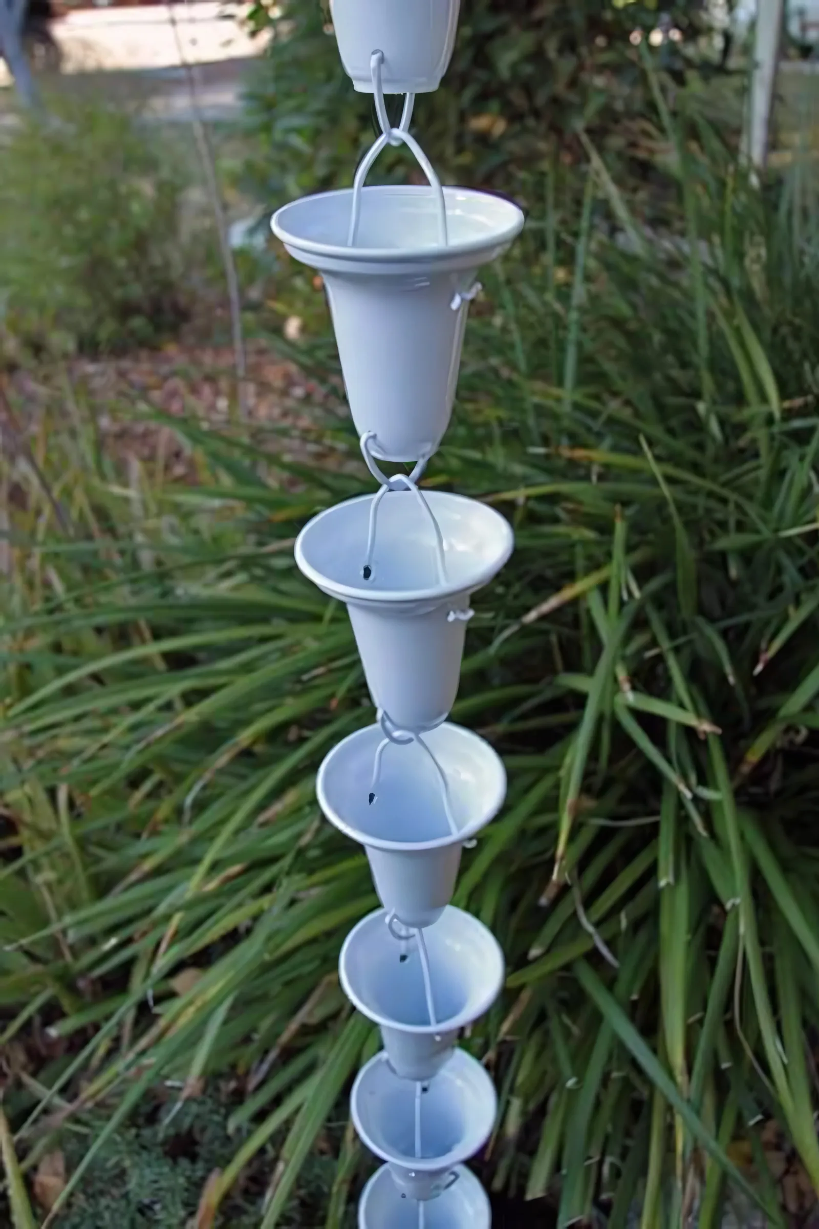 White Flared Cups aluminum rain chain thumbnail 2