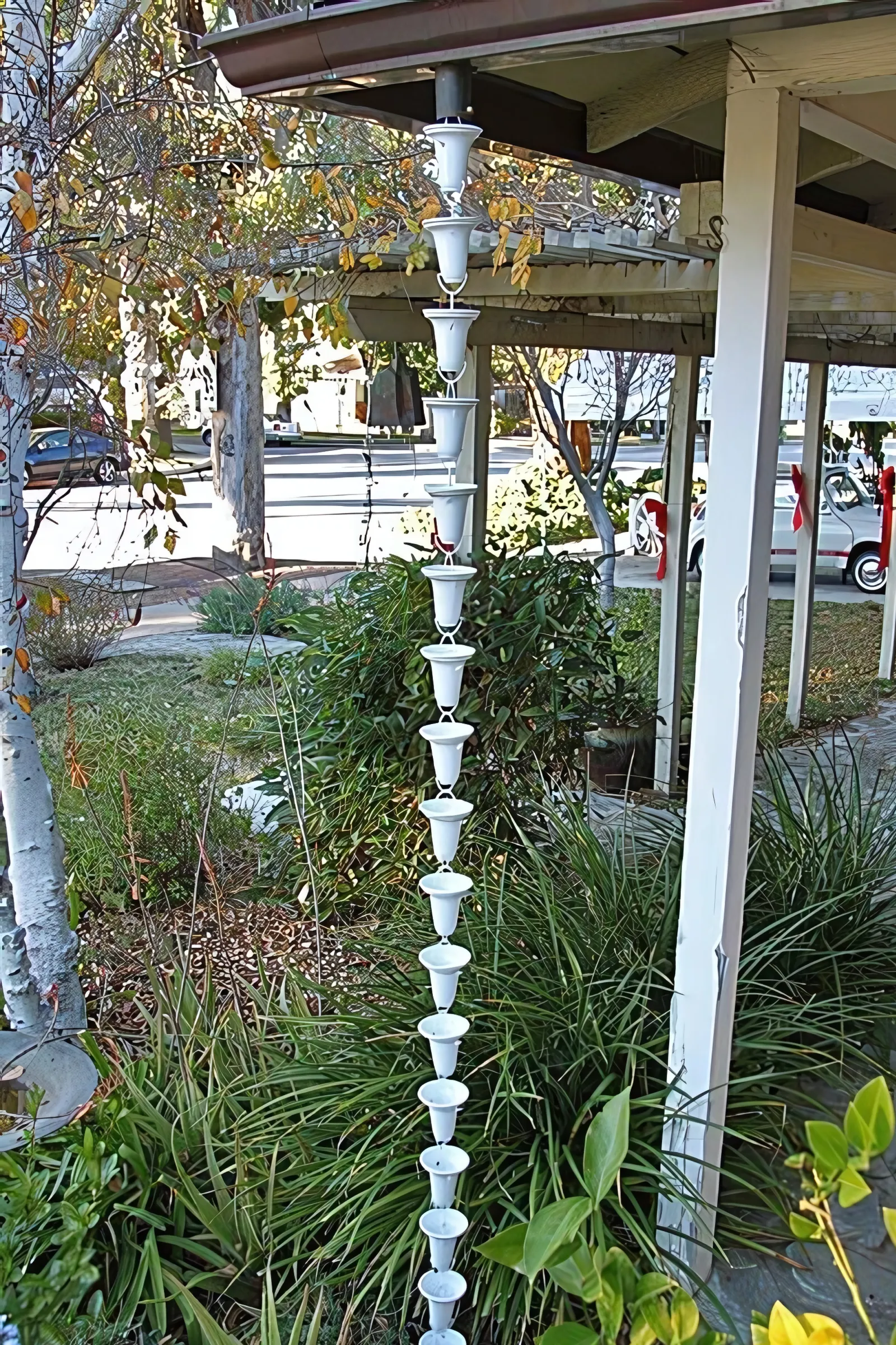 White Flared Cups aluminum rain chain thumbnail 3