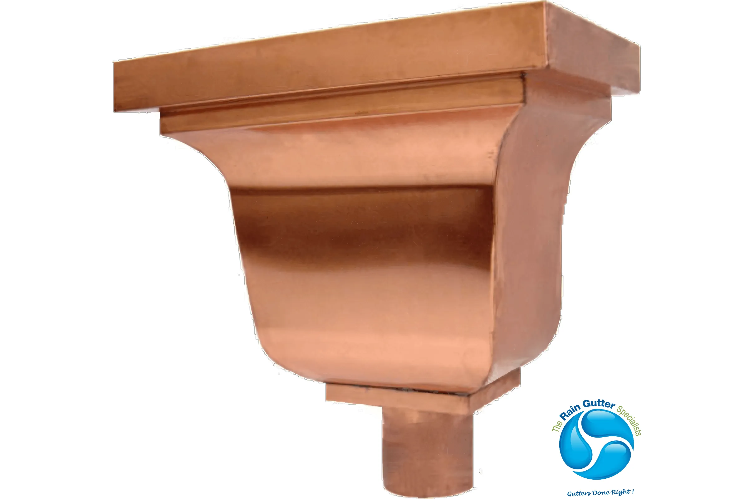 Copper leader head and conductor box styles that enhance curb appeal and water flow