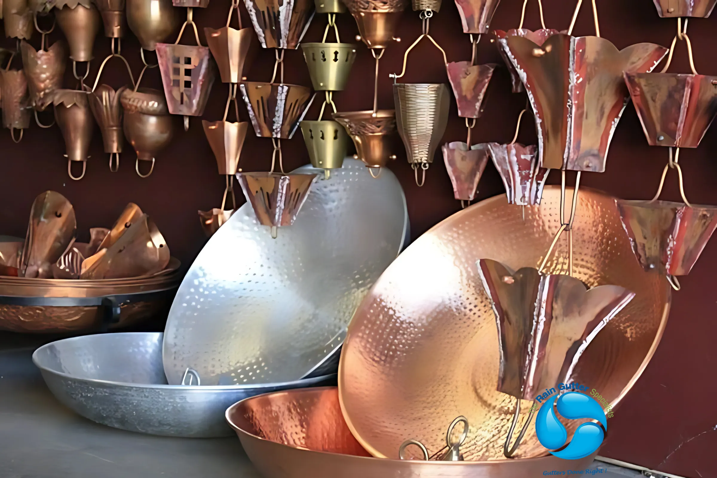Decorative rain chains — copper cups, bowls and link designs for downspout alternatives