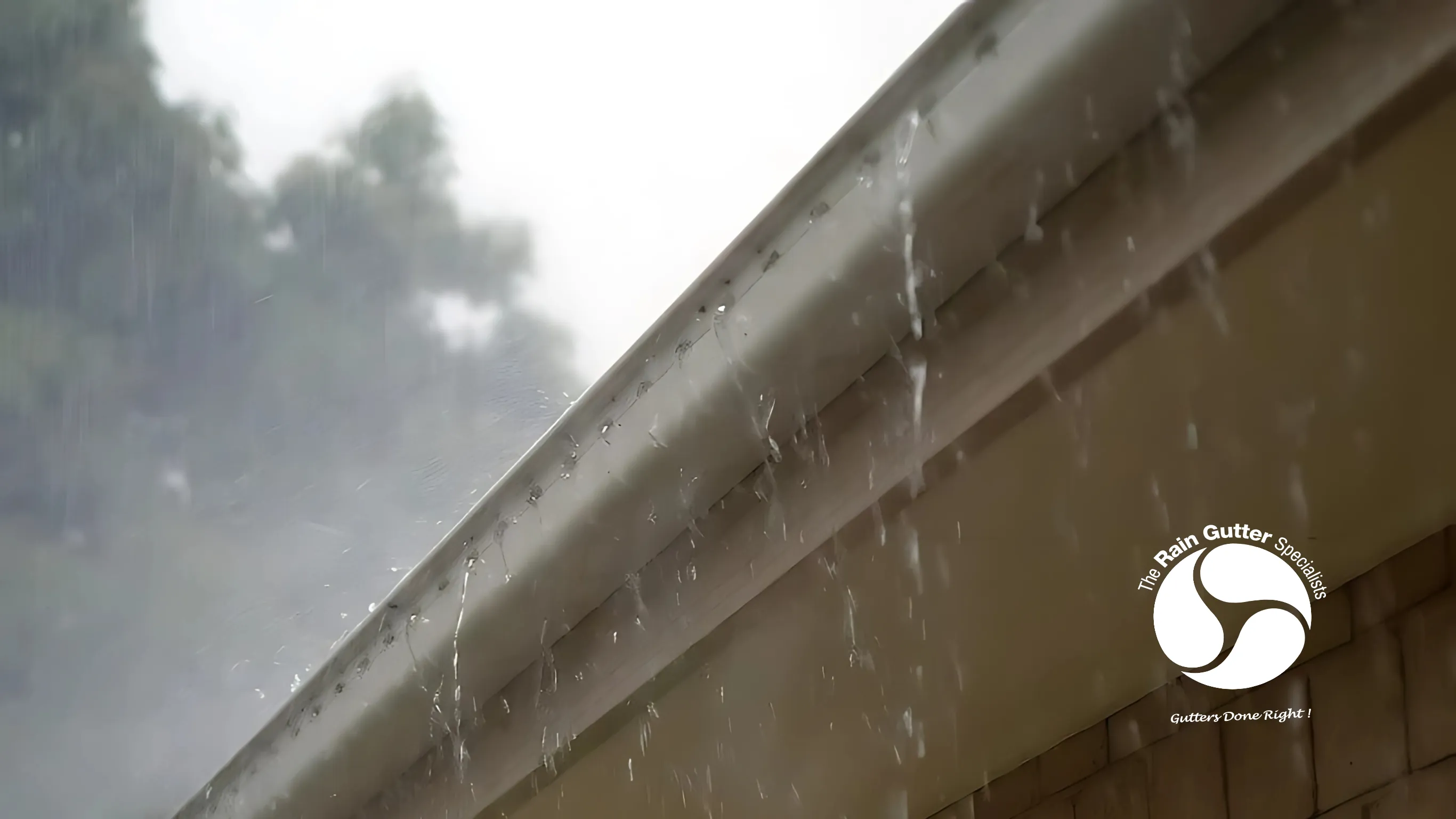 Rain gutter technician preparing system before rainy season