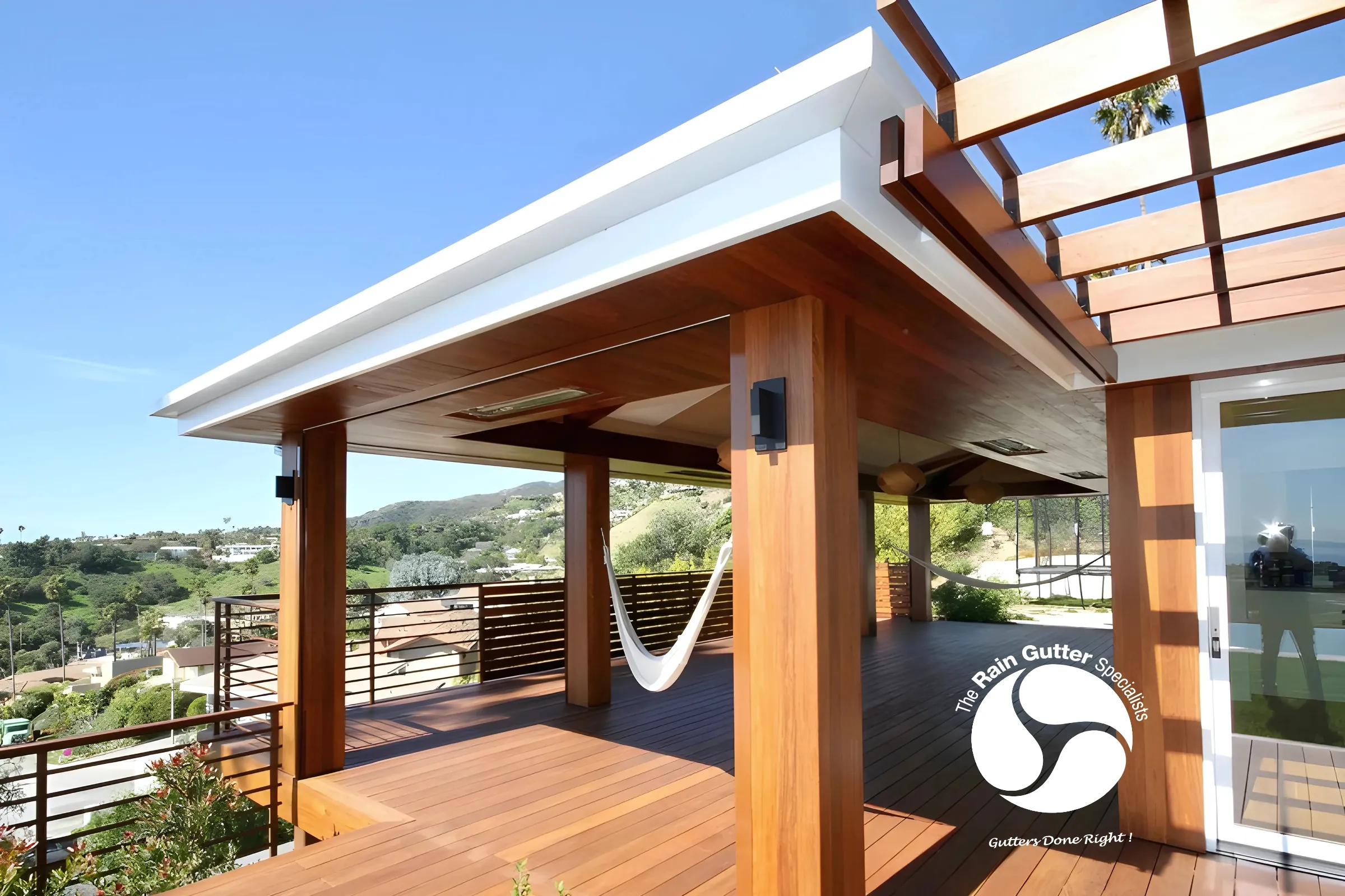 Overhead angle showing seamless white fascia