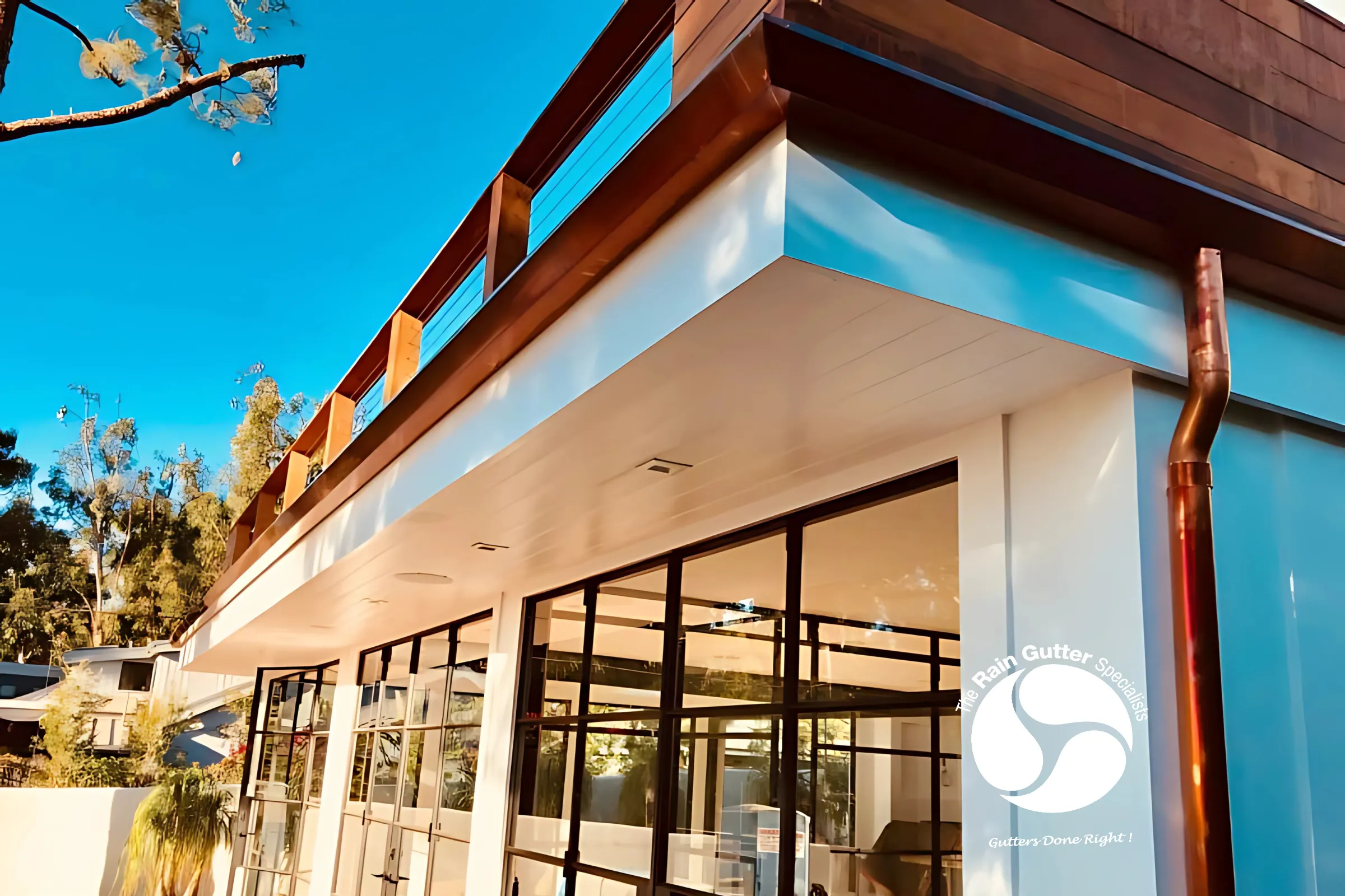 Clean copper downspouts on beach home