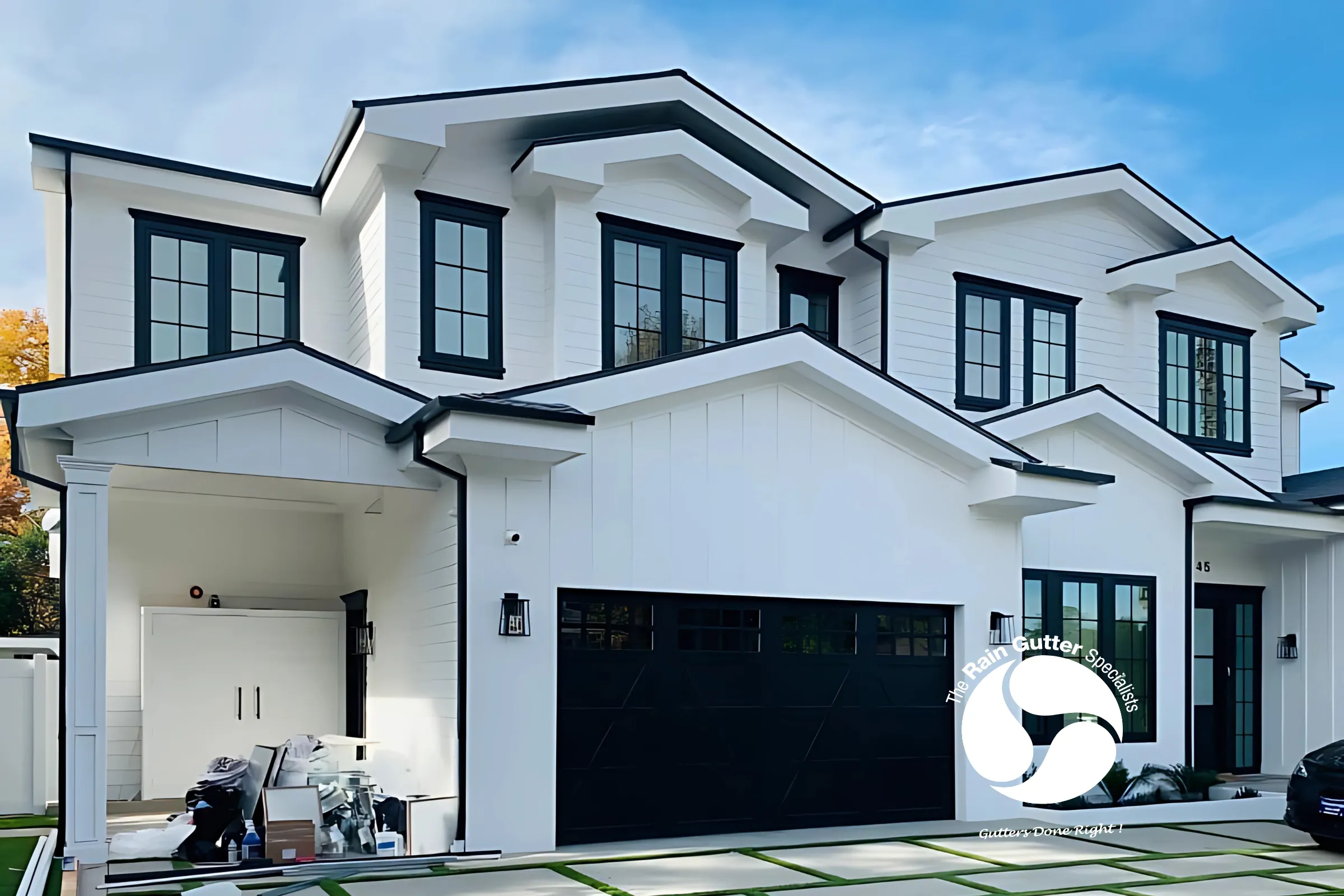 Detailed corner view of roof with rain gutter